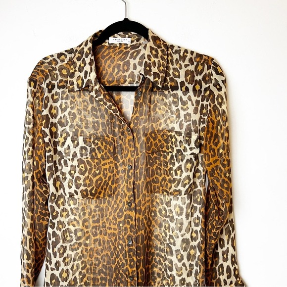 Equipment Femme Lynn Contrast Magic Silk Blouse XS Leopard Print - Picture 2 of 5